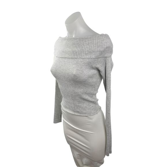 Princess Polly Women's Gray Ribbed Off the Shoulder Long Sleeve Sweater Top S/M - Picture 2 of 7